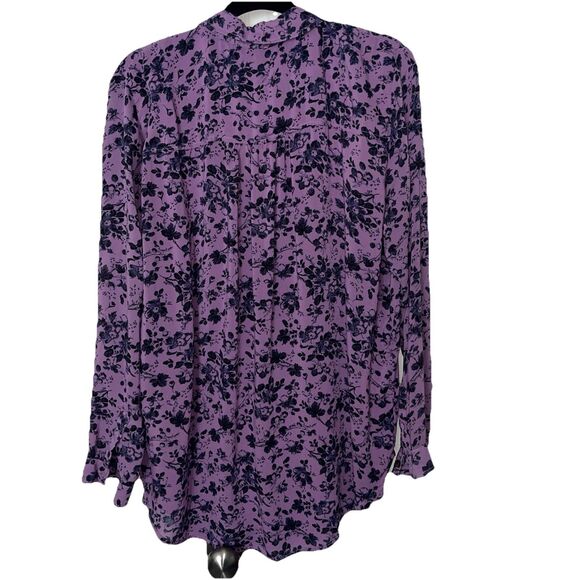 Pilcro Anthropologie Romy Shirt Womens XL Purple Floral Flowy Boho Button Blouse - Picture 7 of 7